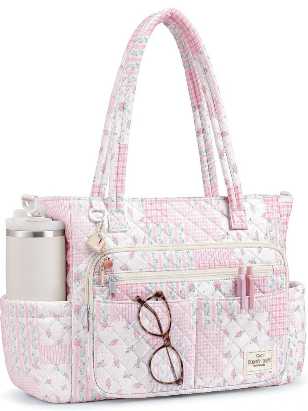 Teacher Tote Bag for Women, Quilted Floral Laptop Work Tote